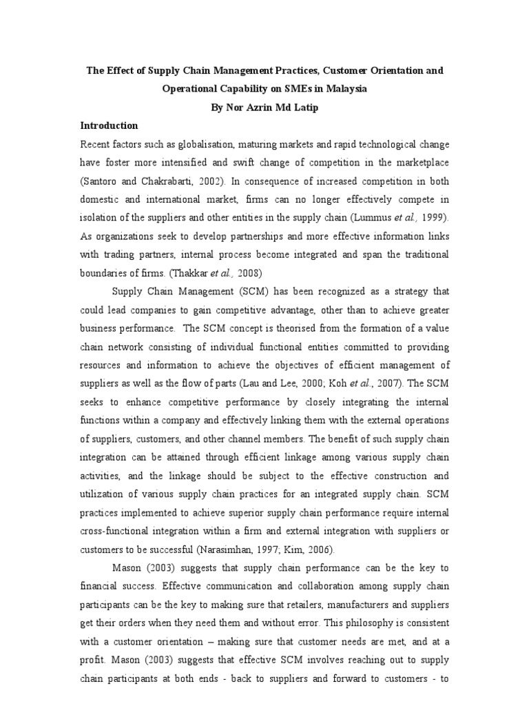 Supply Chain Management and Business Performance of | PDF | Supply ...