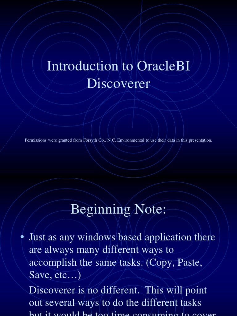OracleBI Discoverer User Training Guide | PDF | Oracle Database | Databases