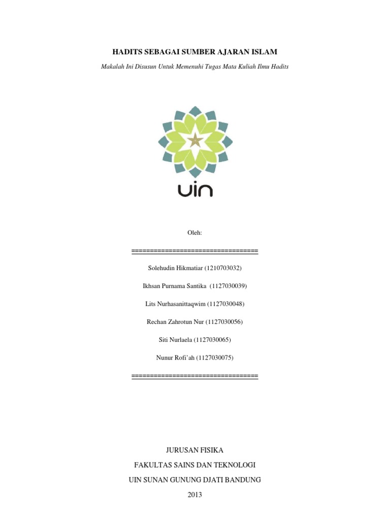 Makalah (Kedudukan Hadis Sebagai Sumber Ajaran Islam)PDF