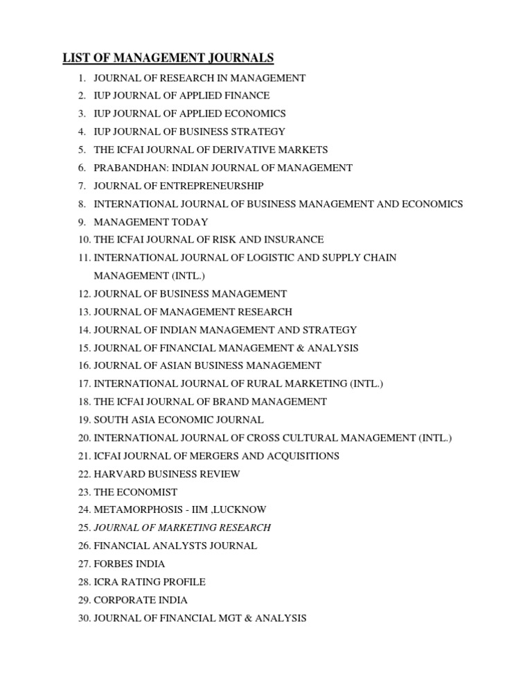 Comprehensive Management Journals List | PDF | Business