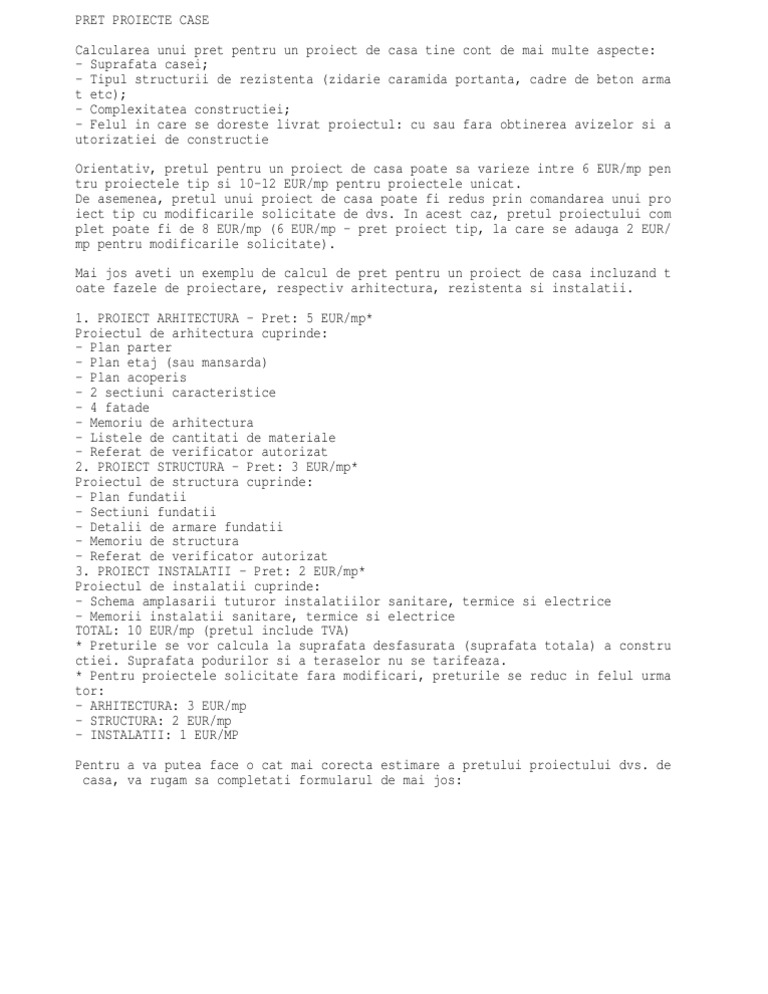 Preturi PT Proiectarea Unei Case | PDF