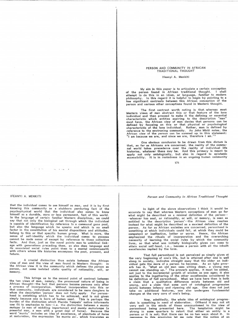 Ifeanyi Menkiti Person And Community In African Traditional Thought Pdf