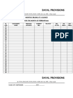 Dayal Provisions: Monthly Billing at A Glance For The Month of February2013