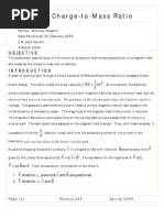 Download Physics 222 Lab Report Electron Charge to Mass Ratio by Emily Gatlin SN12992871 doc pdf
