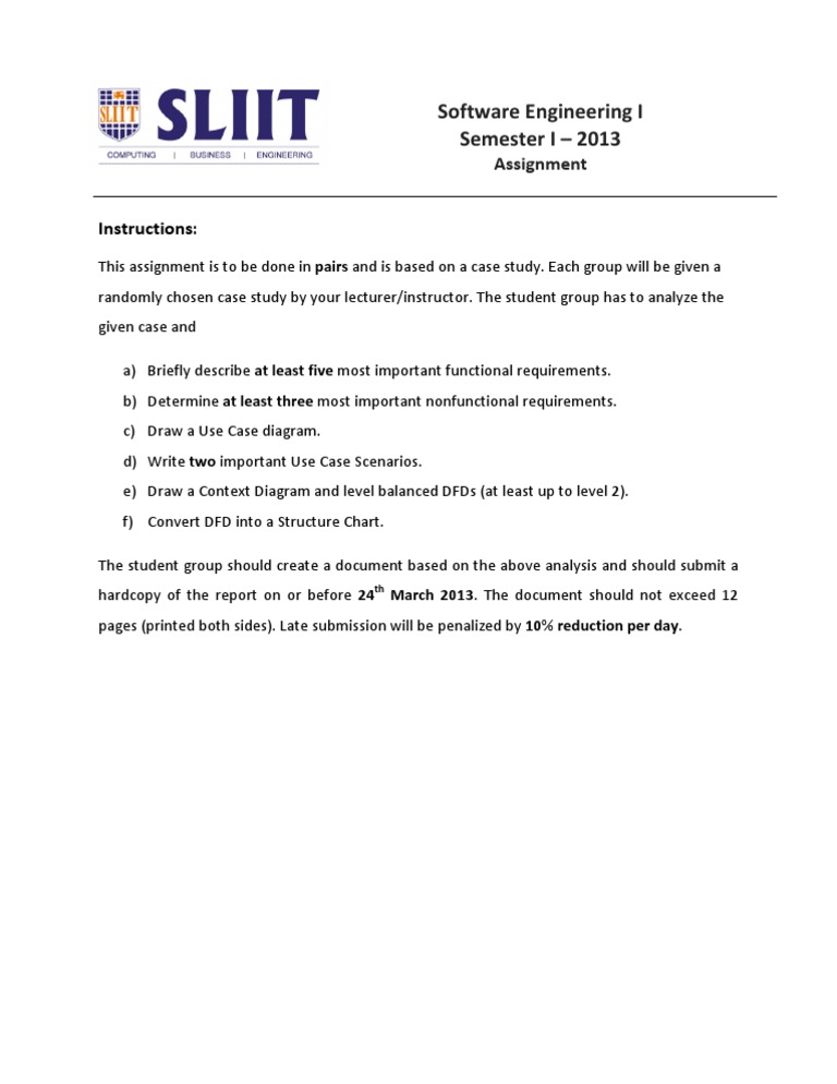 Instructions:: Software Engineering I Semester I - 2013 | PDF
