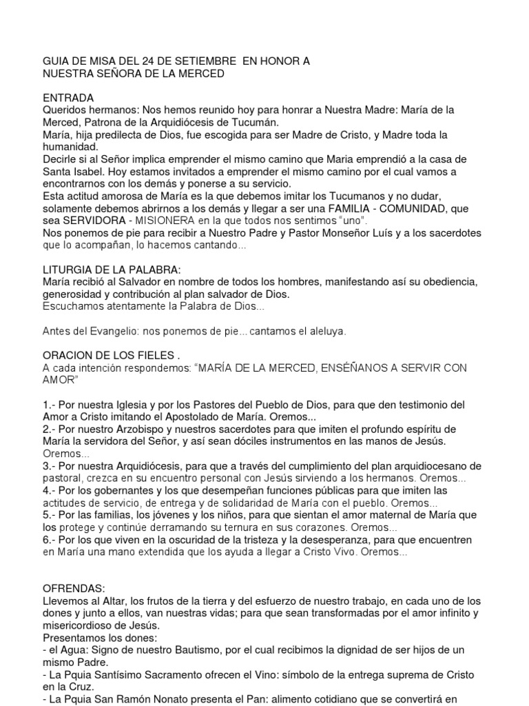 Misa en Honor a Nuestra Señora de la Merced | PDF | Misa (liturgia ...
