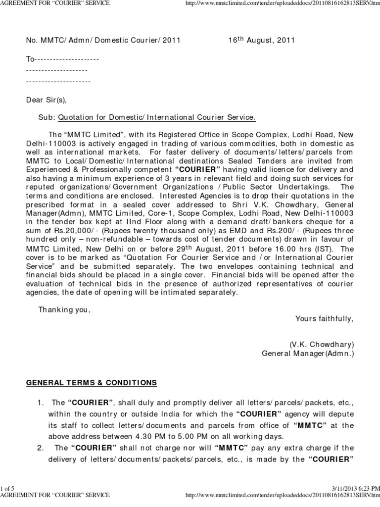 Agreement For &ldquo;Courier&rdquo; Service | PDF | Courier | Taxes