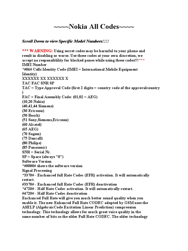 Nokia Maximum All Secret Codes | PDF