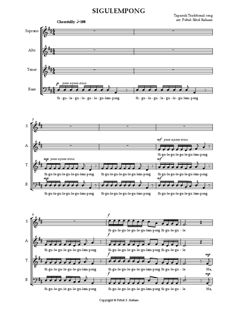 Sigulempong (Batak Traditional) Arranged by Poltak Sihol Siahaan | PDF
