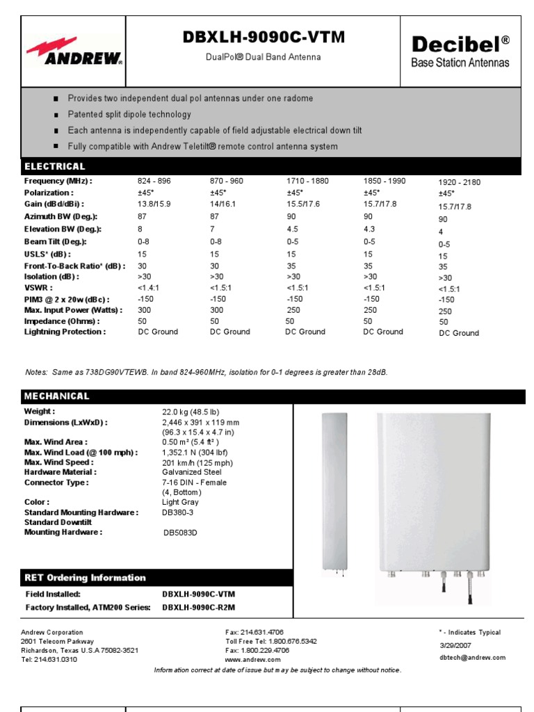 DBXLH9090CVTM Antenna Specs PDF
