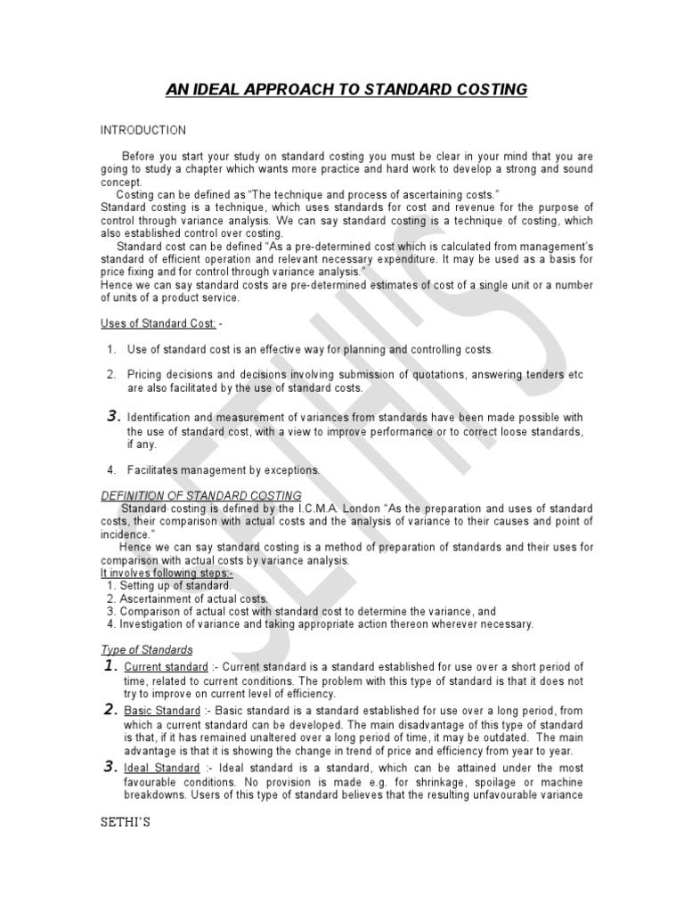Understanding Standard Costing Techniques | PDF | Labour Economics ...