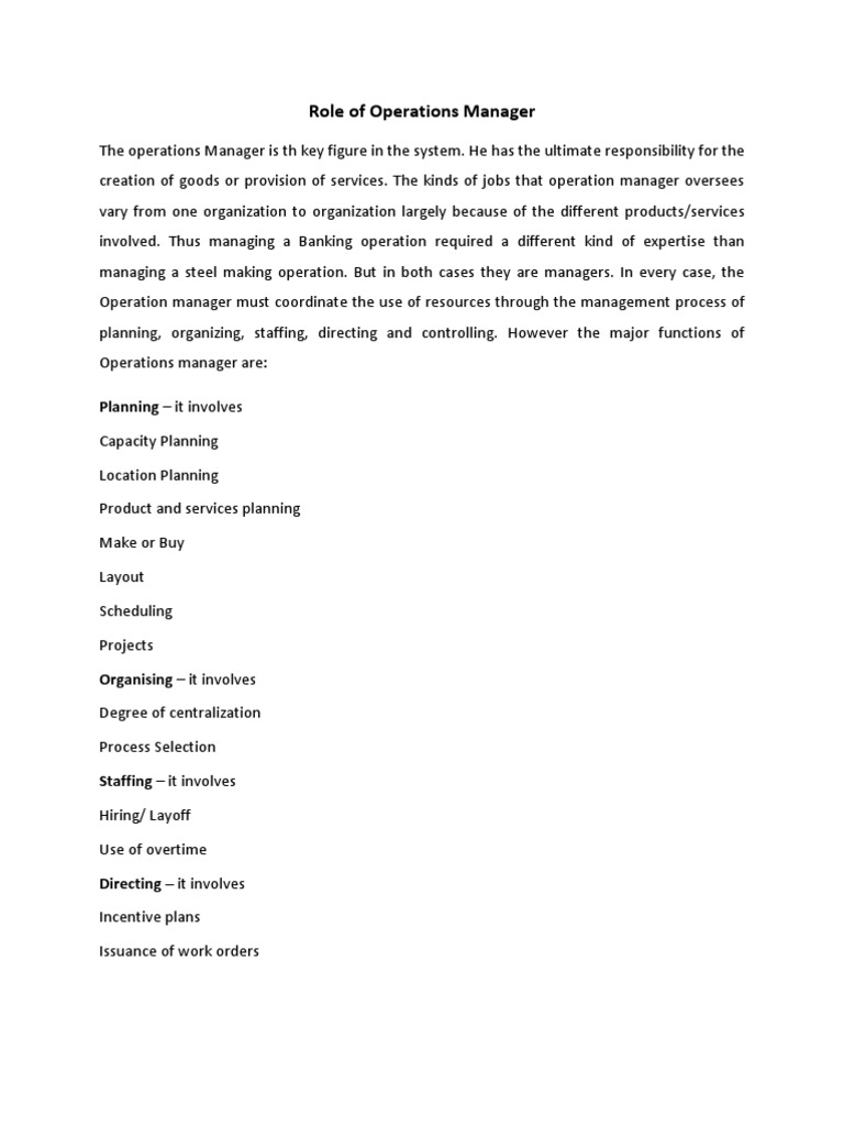 Operations Manager Roles and Responsibilities | PDF | Operations ...