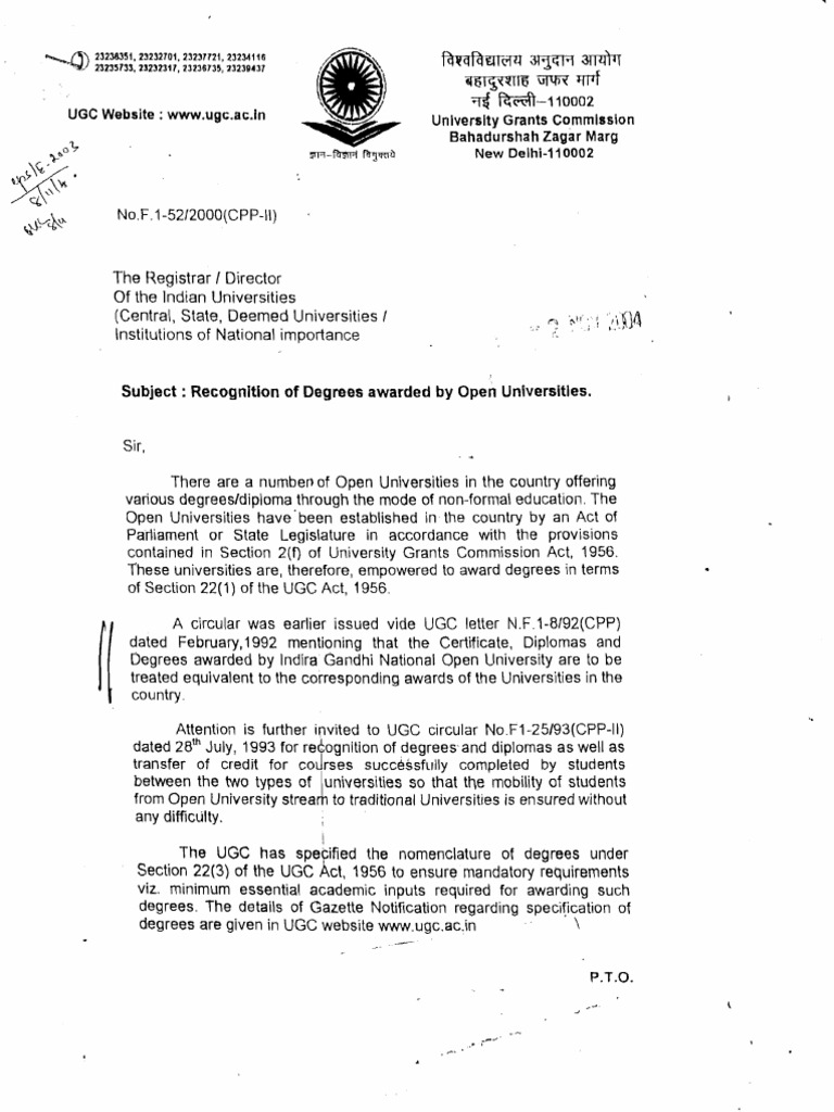 UGC Approval Letter PDF Academic Degree Students