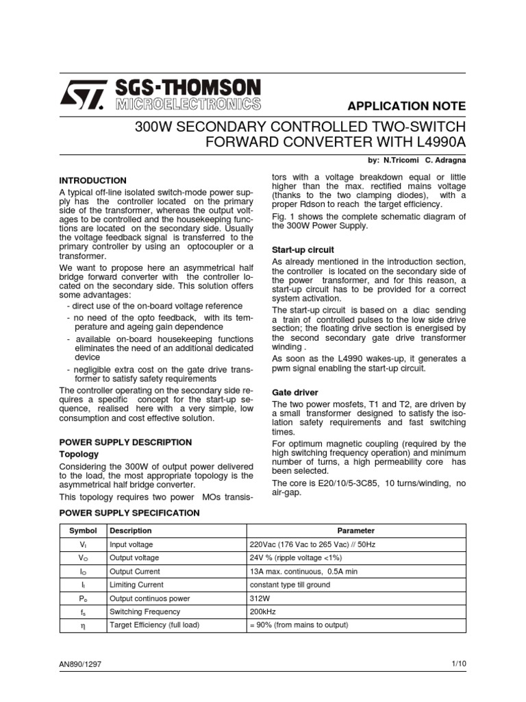 Forward Design 300W STmicroelectronics App Note | PDF | Capacitor ...