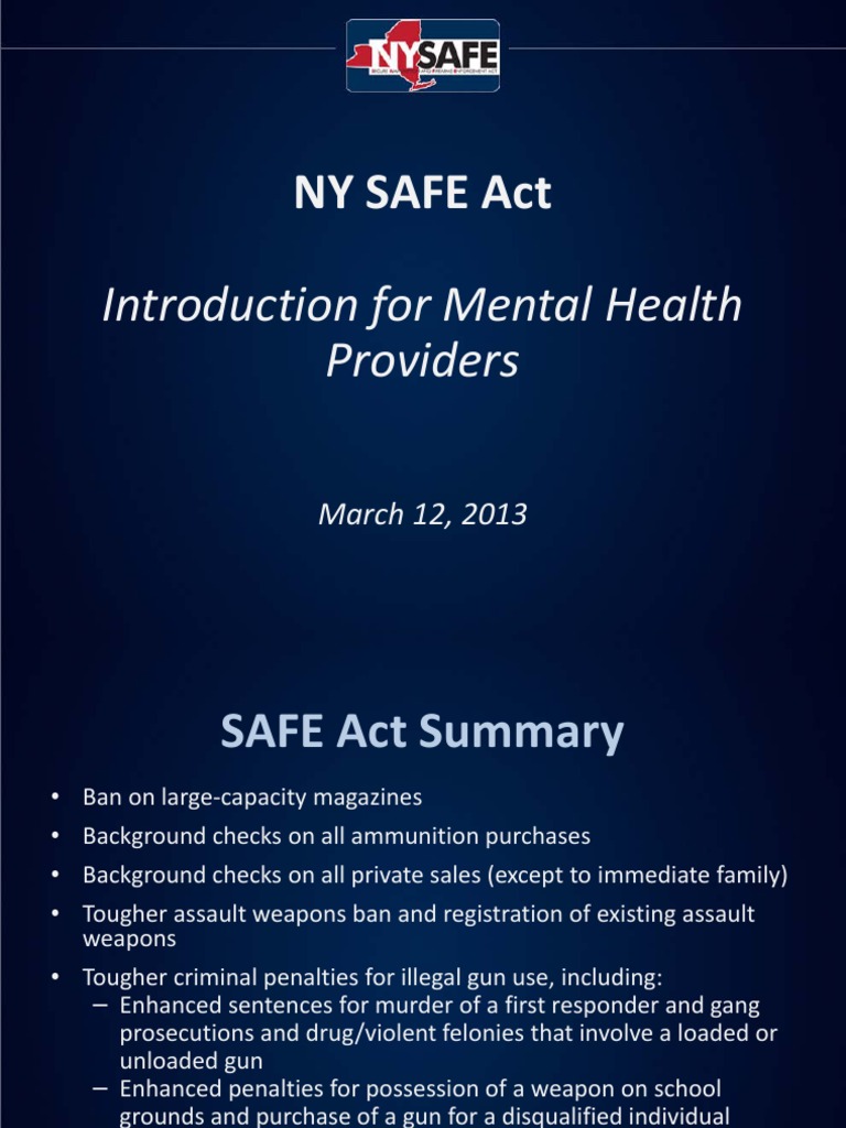 NY SAFE Act Guide for Mental Health Providers Mental Health