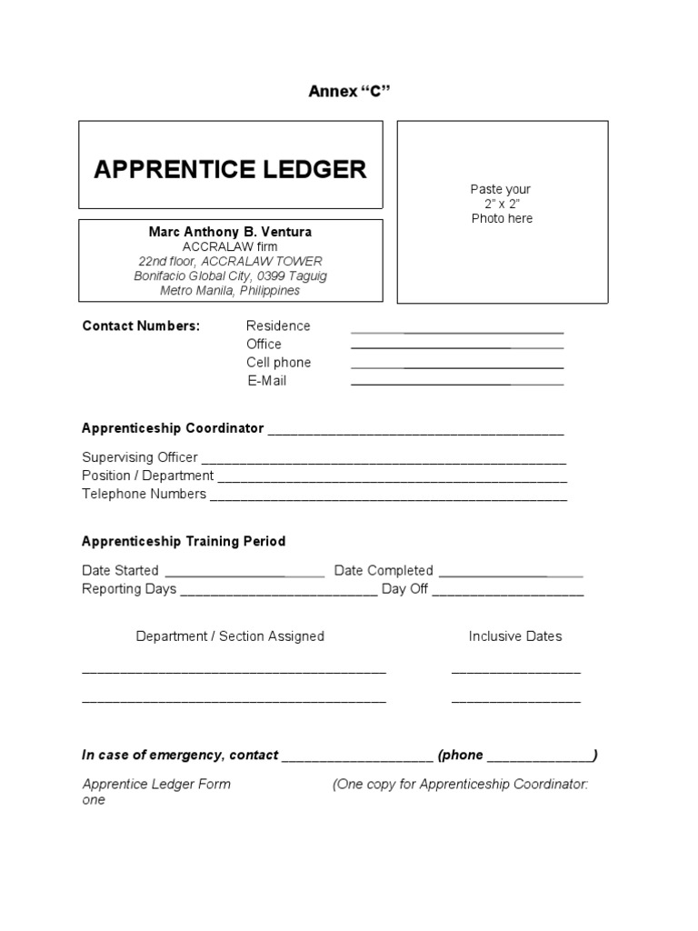 Apprentice Ledger: Annex 