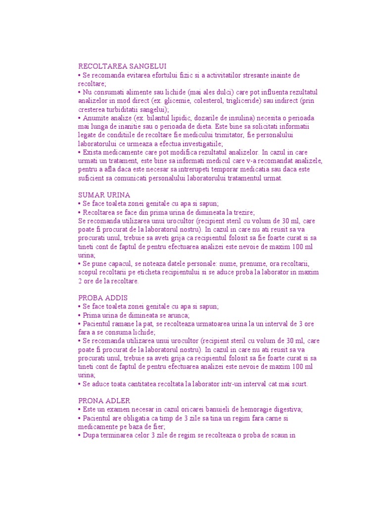 Informatii Recoltare Analize | PDF