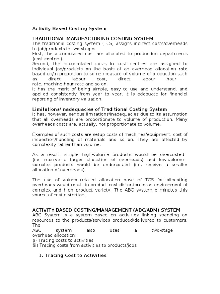 Implementing An Activity Based Costing System To Improve Customer