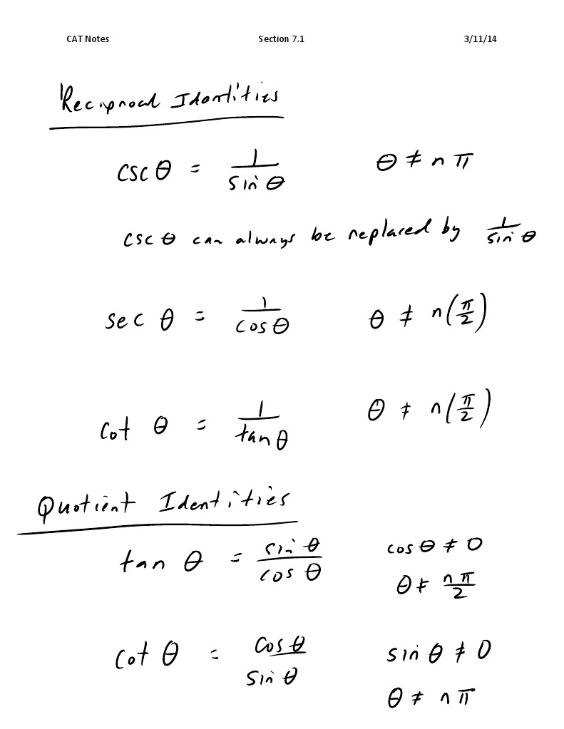CAT Notes Section 7.1 3/11/14 | PDF