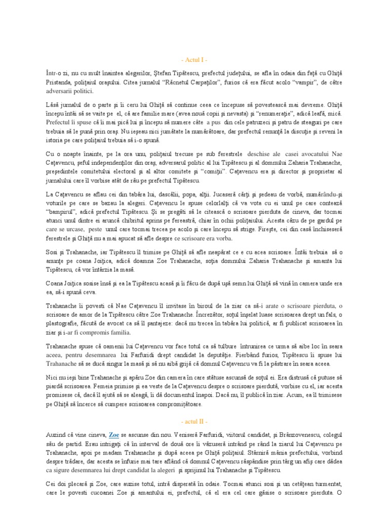 O Scrisoare Pierduta rezumat