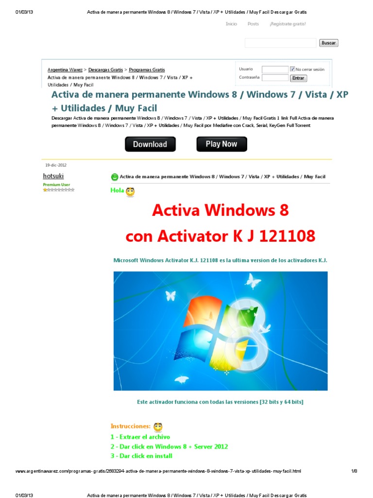Activa De Manera Permanente Windows 8 - Windows 7 - Vista - XP.