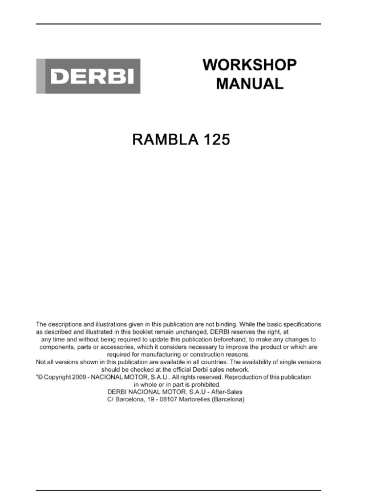 Derbi Rambla 250 Workshop Service Repair Manual