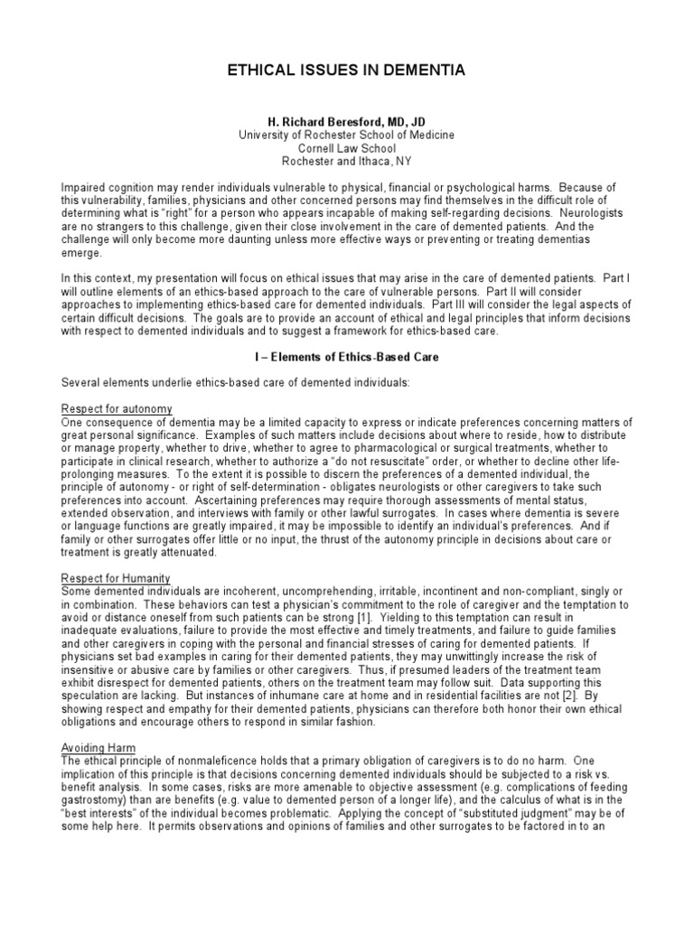 Ethical Considerations in Dementia Care | PDF | Dementia | Informed Consent
