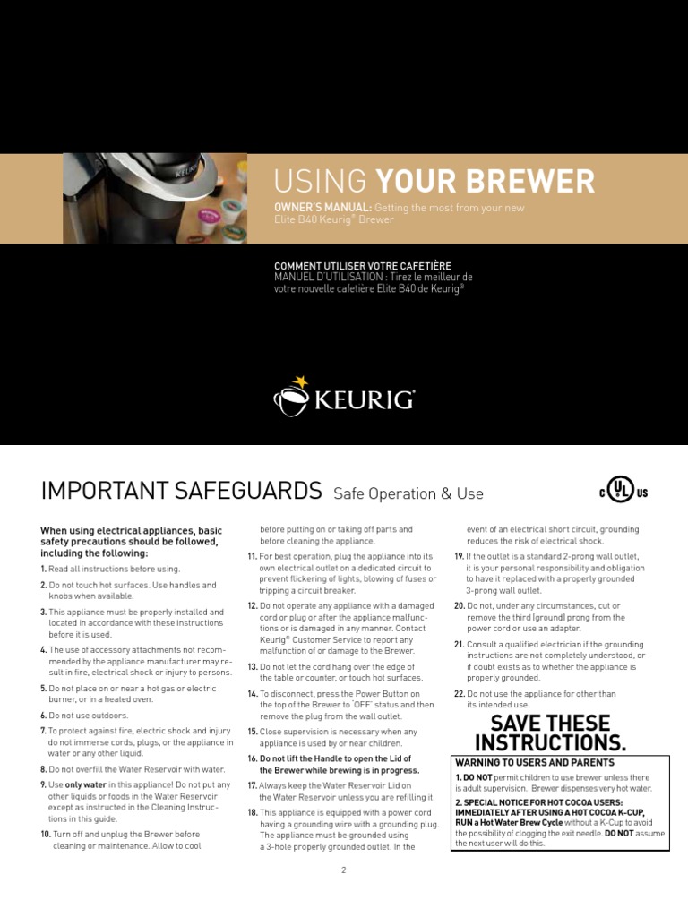 Keurig B40 Elite Manual | Brewing | Dishwasher