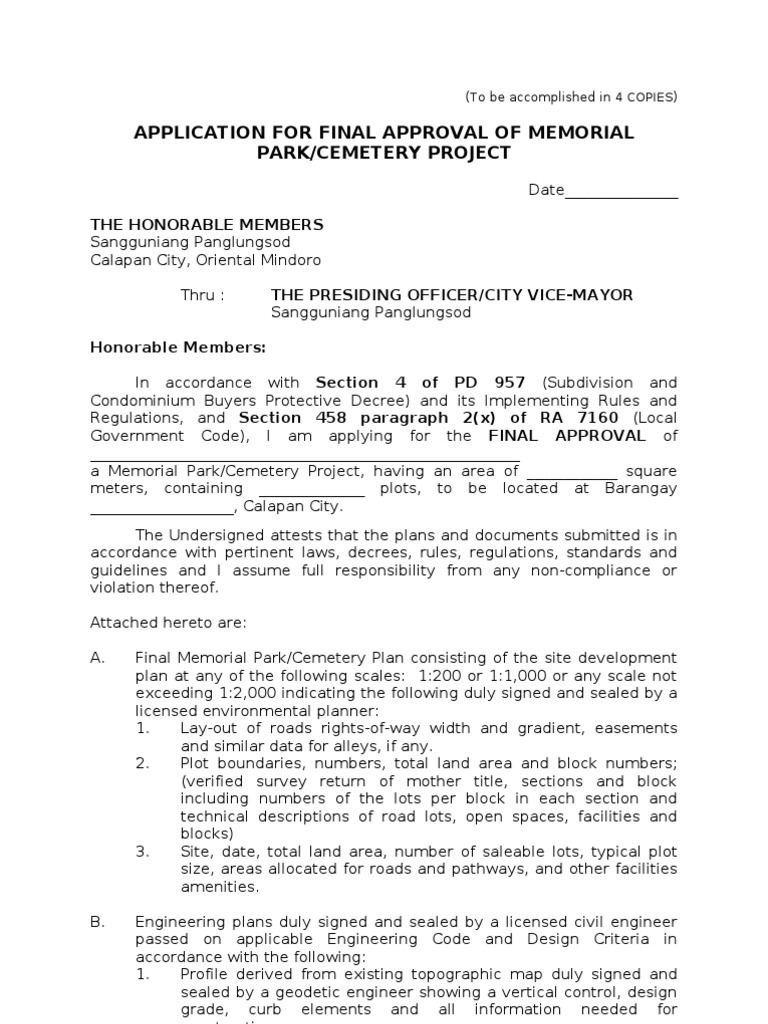 Final Approval Application for Cemetery | PDF | License | Civil Engineering