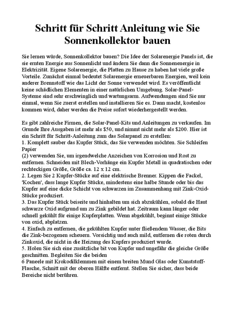 Schritt fÃ¼r Schritt Anleitung wie Sie Sonnenkollektor bauen