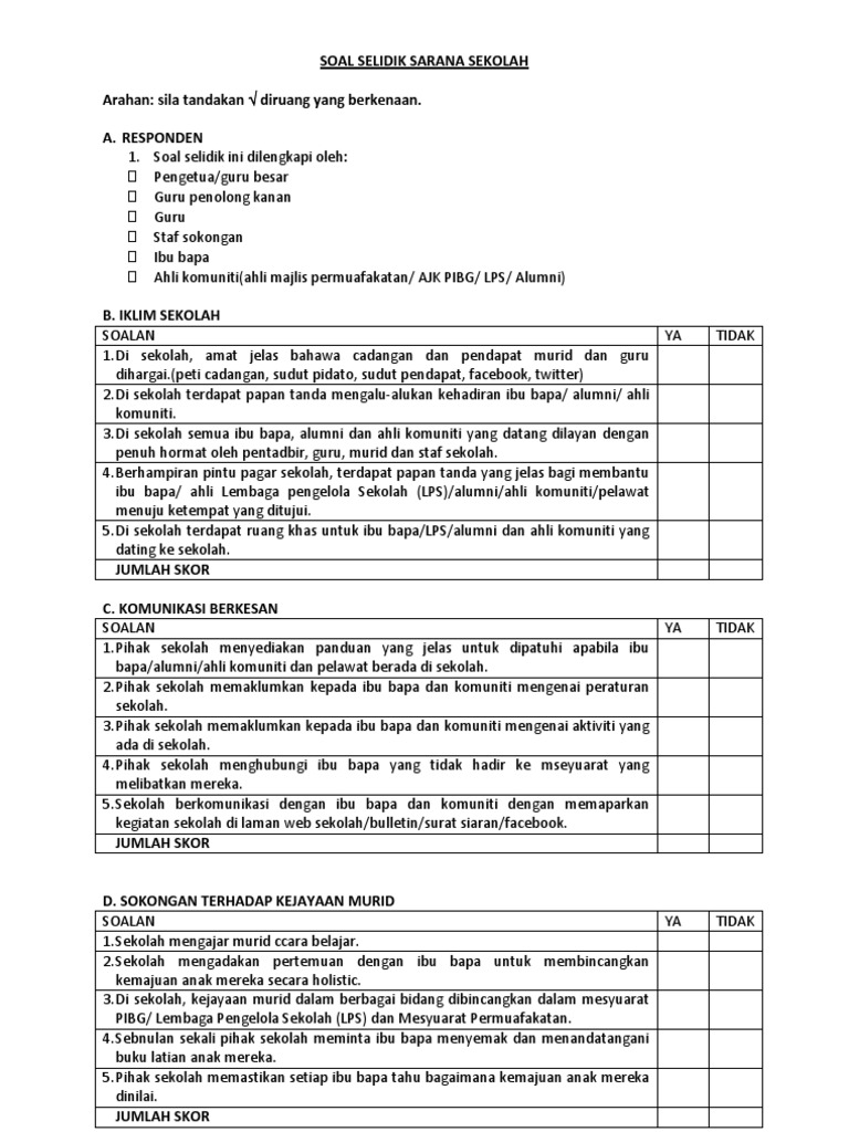 Borang Soal Selidik Penggunaan Ict Di Sekolah Supaloe