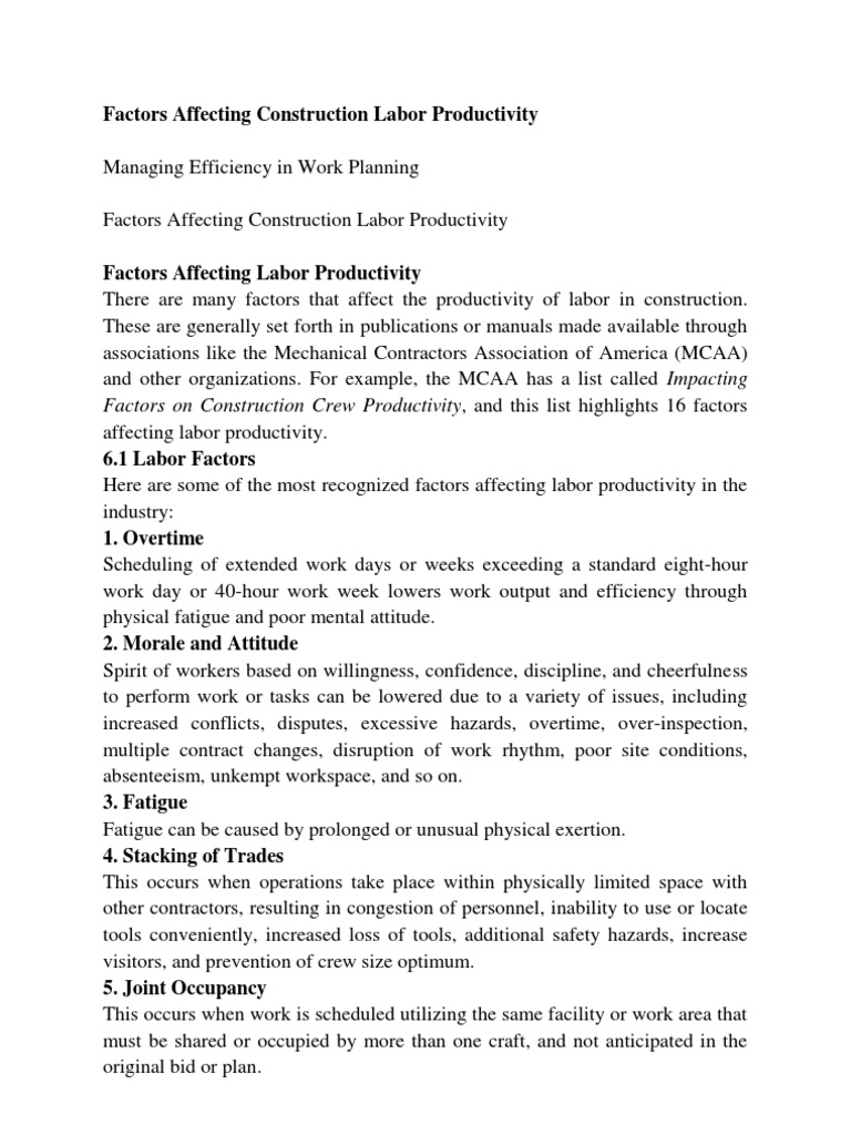 Factors Influencing Construction Labor Productivity | PDF | Working ...