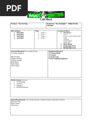Call Sheet