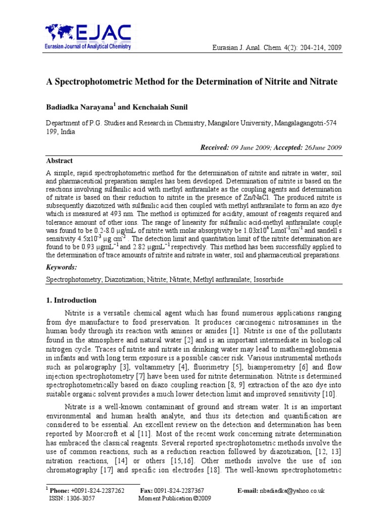 A Spectrophotometric Method For The Determination of Nitrite and ...
