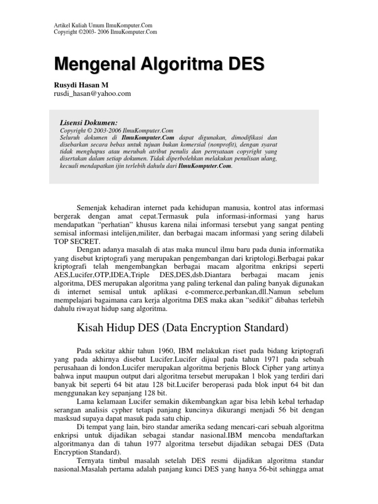 Mengenal Algoritma DES | PDF