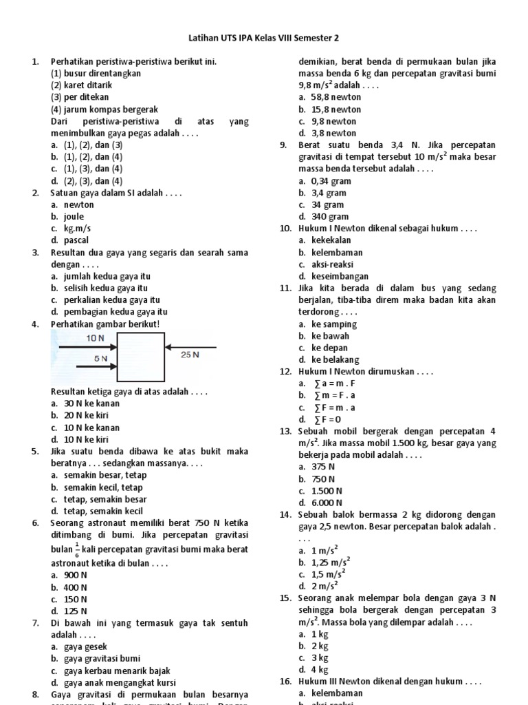 Soal Ipa Kls Viii Smp Kurtilas