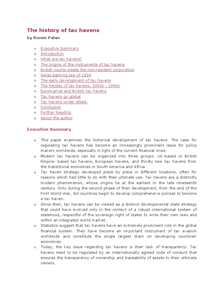 The History Of Tax Havens Pdf Tax Haven Bank Secrecy