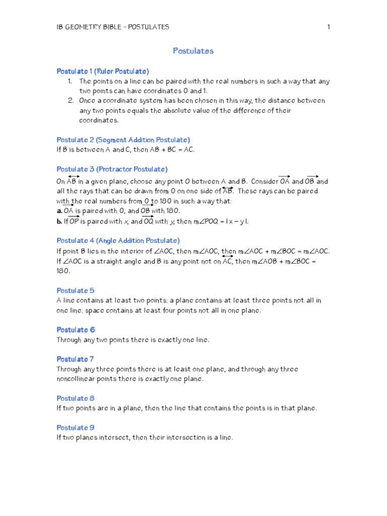 IB Geometry Postulates Explained | PDF