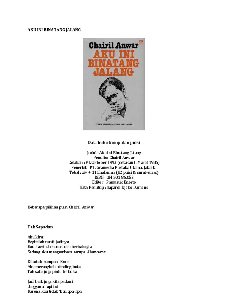Download Gratis Gambar Chairil Anwar Aku Ini Binatang Jalang Terkeren by www.cikimm.com