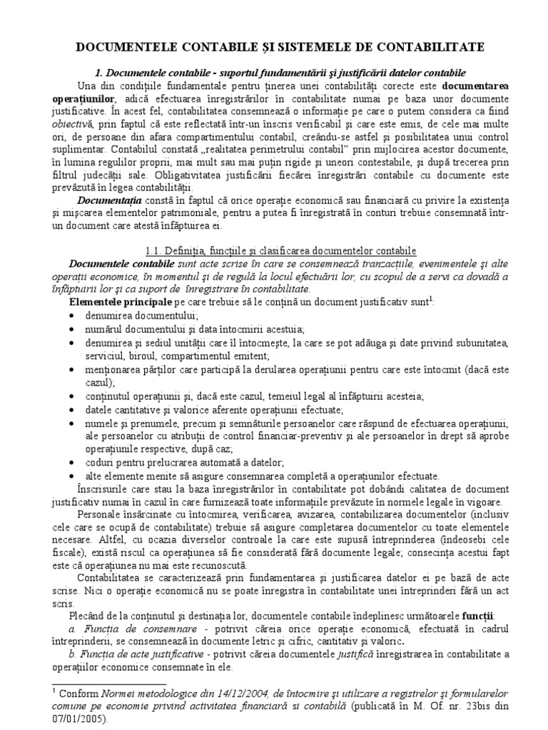 Documentele Contabile Si Sistemele de Contabilitate | PDF