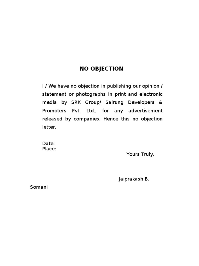 No Objection - Letter | PDF