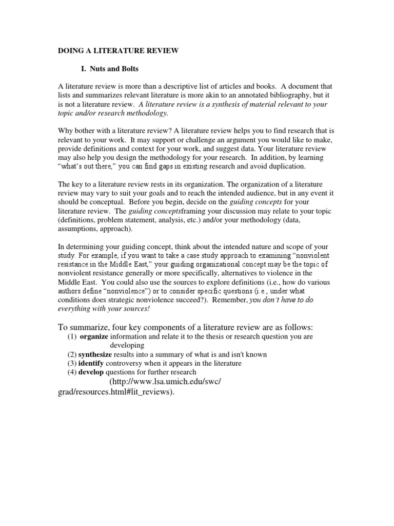 Guiding a Literature Review Organizing Principles, Key Components, and