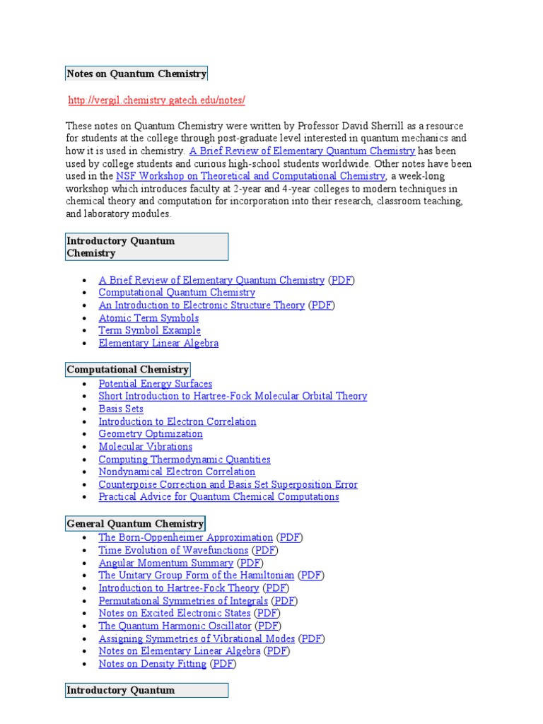 Notes On Quantum Chemistry | PDF | Wave Function | Perturbation 
