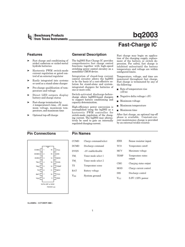 bq2003 Fast Charge IC Overview | PDF | Battery (Electricity) | Battery ...
