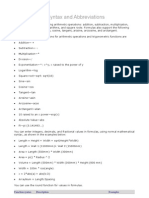 Formula Syntax, Abbreviations & Functions