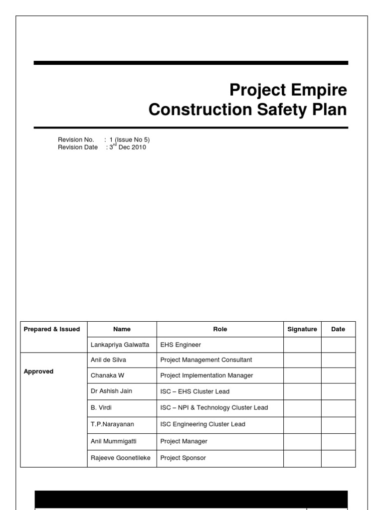 Project Empire Safety Plan Overview | PDF | Occupational Safety And ...
