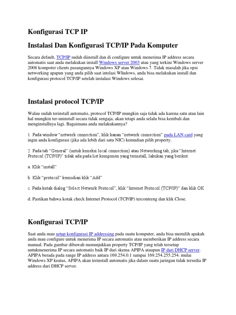 Konfigurasi TCP IP | PDF | Komputer