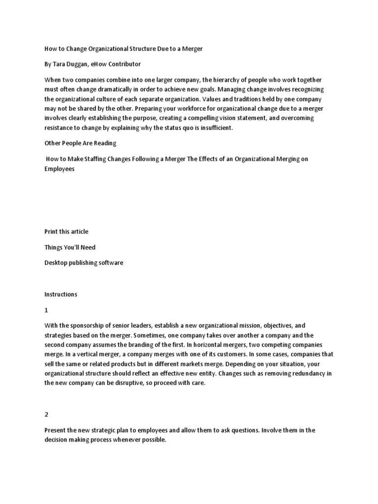 Post-Merger Organizational Change Guide | PDF | Mergers And ...