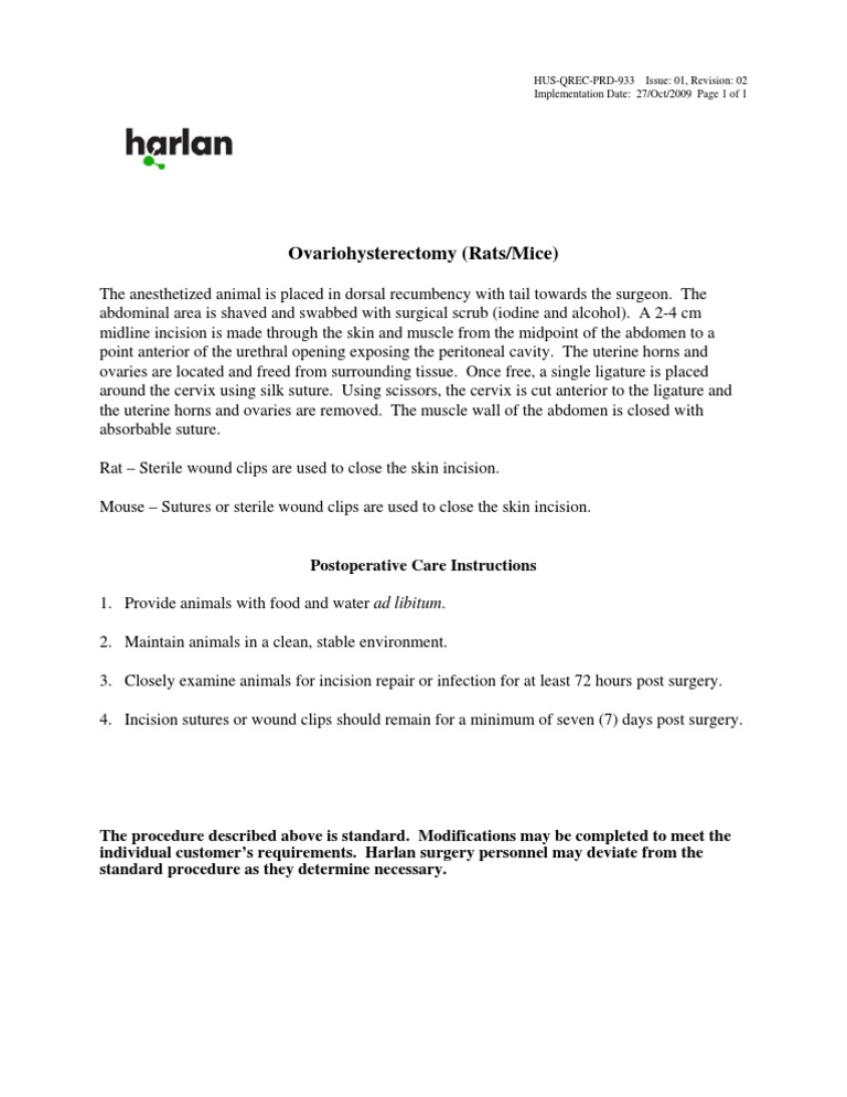 Ovariohysterectomy Procedure for Rats/Mice | PDF