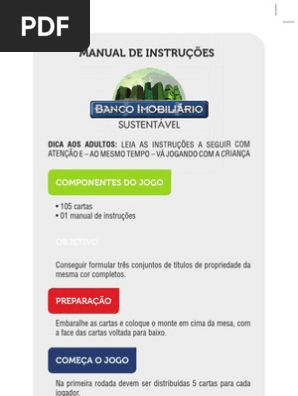 Manual de Instruções Banco Imobiliário e Banco Imobiliário Luxo Documento  Eletrônico Criado e Revisado em 01-04-2006, PDF, Dinheiro